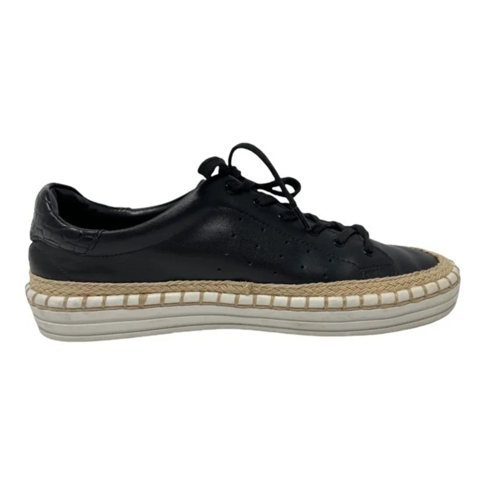 Sam Edelman Women's Kavi Leather Sneakers Black Casual Espadrille Trim Size 7
